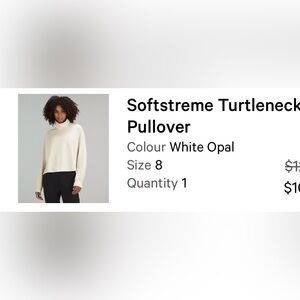 Lululemon softstreme turtleneck pullover in white opal
